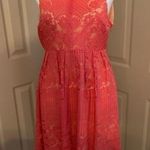Free People  lined crochet open back sleeveless mini dress in coral Photo 0