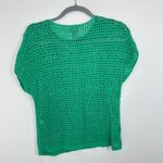 Chico's ‎ Green Crochet Knit Top Size Small Linen Cotton Blend Short Sleeve Photo 1