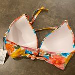Shade & Shore Women's Lightly Lined Longline Double Knot-Front Bikini Top Pink Floral Photo 7