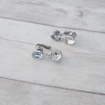 Vintage Eisenburg Clip On Earrings Stylish Two Clear Gem & Silver Tone Dangle Photo 1