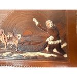 1950's WALES NOS Tooled Leather Bifold Alaska Eskimo Scene Dog Sled Wallet Brown Photo 3