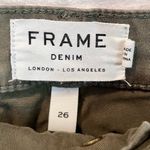 frame denim 26”  Le High Straight Raw Stagger Hem Army Green Tuxedo Stripe Jeans Photo 8