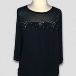 Lane Bryant Sheer Blouse Beaded Sequined Neckline Short Sleeves Black US 22/24 Photo 0