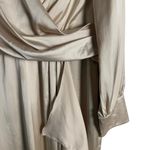 Mac Duggal Champagne Gold Long Sleeve Faux Wrap Slit Satin Evening Gown Size 12 Photo 8