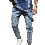 Manfinity Homme Men Cotton Distressed Skinny Leg Denim Overalls Photo 0