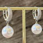 925 Silver freshwater Pearl dangle Earrings Zircon Elegant womens Jewelry Photo 5