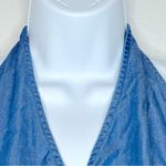Bebe Blue Denim Smocked Waist Cropped Halter Top Size M/L Photo 3