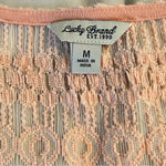 Lucky Brand  Womens M Blush Pink Crochet 3/4 Sleeves Boho Top Sheer Square Neck Photo 5