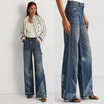 Ralph Lauren Lauren Women High Waist Belt Loops Bleach-out Wide Leg Jeans 14 NWT Photo 2