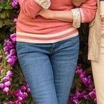 Talbots 100% Linen V-Neck Sweater in pink with white tipping detail Small Photo 0