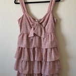 Pink Lily BABYDOLL DRESS layered red and white floral pattern size medium Photo 2