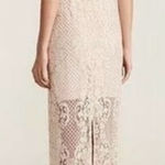 Shona joy  Lace High Neck Midi Dress Beige Nude Size 6 Lined Scalloped Hem Bridal Photo 0