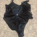 PINK - Victoria's Secret  Black Ribbed One Piece With Cutout Sides Swimsuit Photo 1