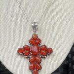 925 Sterling Silver Handmade Carnelian Gemstone Cross Necklace Womens Jewelry Orange Photo 7