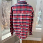 Sundance  Coral Pink Blue Plaid Woven Cotton Flannel Button Down Shirt Size Large Photo 3