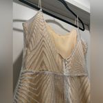 Beige Cream & Silver Glittery Art Deco Patterned Overlay Sleeveless Dress Photo 13