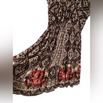 Elegant Brown and Beige Patterned Dress with Red Floral Accents BRAND NEW Size L Photo 7