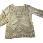 Hint of Mint  Crochet Lace Top Womens Small Ivory Boho Long Sleeve Lace Photo 0