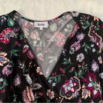 Leota  size large black floral knee length dress tie waist stitch fix faux wrap Photo 4