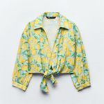 ZARA  Printed Linen Blend Cropped Blouse Photo 4