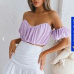 Selfie Leslie Bisous Sweetheart Neckline Ruched Off-Shoulder Crop Top Lilac Photo 1