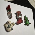 Lot Of 4 Holiday Brooch Pins Bear, Santa Claus, Christmas Tree & Snowman Photo 0