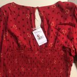 Free People New Two Faces Milkmaid Mini Dress Floral Smocked Puff Sleeve Red Photo 12