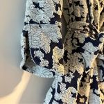 Anthropologie Lilka Short Robe House Coat Navy Blue White Jacquard Hood XS/S Photo 4