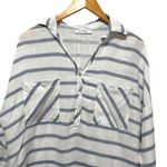 Gigi Moda Women Linen Striped Tunic Top One Size Blue White Coastal Resort Beach Size L Photo 2