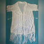 SheIn  Fringe gauze crochet semi sheer belt tie kimono short sleeve NEW size OS Photo 2