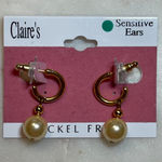 Claire's Vintage Gold tone Hoops with Pearl Earrings | Nickel Free Photo 0