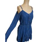 The Kooples  Mini Dress Blue Denim Button Front Off Shoulder Long Sleeve Photo 4