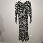 Boden Crew Neck Midi Tea Dress Long Sleeve Black Bloom Floral Size 2R Abstract White Photo 2