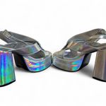 American Vintage CHUNKY SILVER IRRIDESCENT BUTTERFLY‎ SANDALS FESTIVAL HEELS SIZE 5. Photo 5