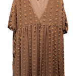 Listicle Brown Babydoll Midi Dress Size Sm Chiffon Short Sleeve Lined V Neck Photo 0