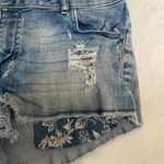 Wax Jean Blue Distressed Jean Shorts Raw Hem Photo 2