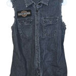Harley Davidson Motorcycles Size Small Womens Sleeveless Jean S Button Down Top Blue Photo 0