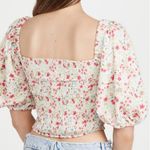 Sokie Collective White Puff Sleeve Ditsy Floral Smocked Top Size M Photo 3