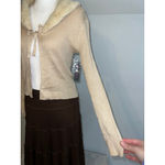 No Boundaries NEW Y2k Fur Collared Beige Ribbed Cardigan Faux Fur Photo 2