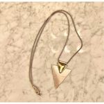 Jenny Bird  Shield Necklace Silver Tone with triangle Rhinestone excellent condit Photo 3