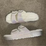 Glitter Faux Fur White Open Toe Slides Size 7 Photo 1