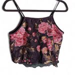 Band of Gypsies brand size medium black and pink floral crop top with lace trim Photo 1