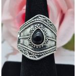 None Cute Silver Tone & Black Statement Stretch Ring One Size Western Bojo Casual Photo 2