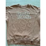 Aerie Sweatshirt Womens Size XXS Sunday Scaries Tan Distressed Oversized Preppy Photo 2