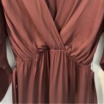Massimo Dutti Brown Satin Faux Wrap Dolman Sleeve Side Slits Midi Dress Size M Photo 8