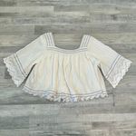 Free People  Ivory Stripe Raw Hem Crop Top Lace Detail, Square Neck S48 Photo 6
