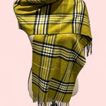 Cute citron avocado plaid stripe super soft scarf 13x74 fringe Yellow Photo 1
