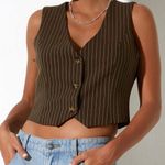 Motel Rocks Brown White Pinstripe Safar Vest Sz S Indie Grunge Bohemian Trendy Photo 0