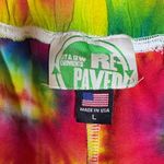 Re-Paved Cut & Sew Garments Unisex Rainbow Tie Dye Shorts – “We’re Here to Love You” Graphic – Made in USA (L) Photo 2