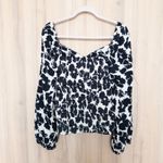 Gap Womens Top Size XL Black White Floral Puff Sleeve Dark Cottage Boho Romantic Photo 4